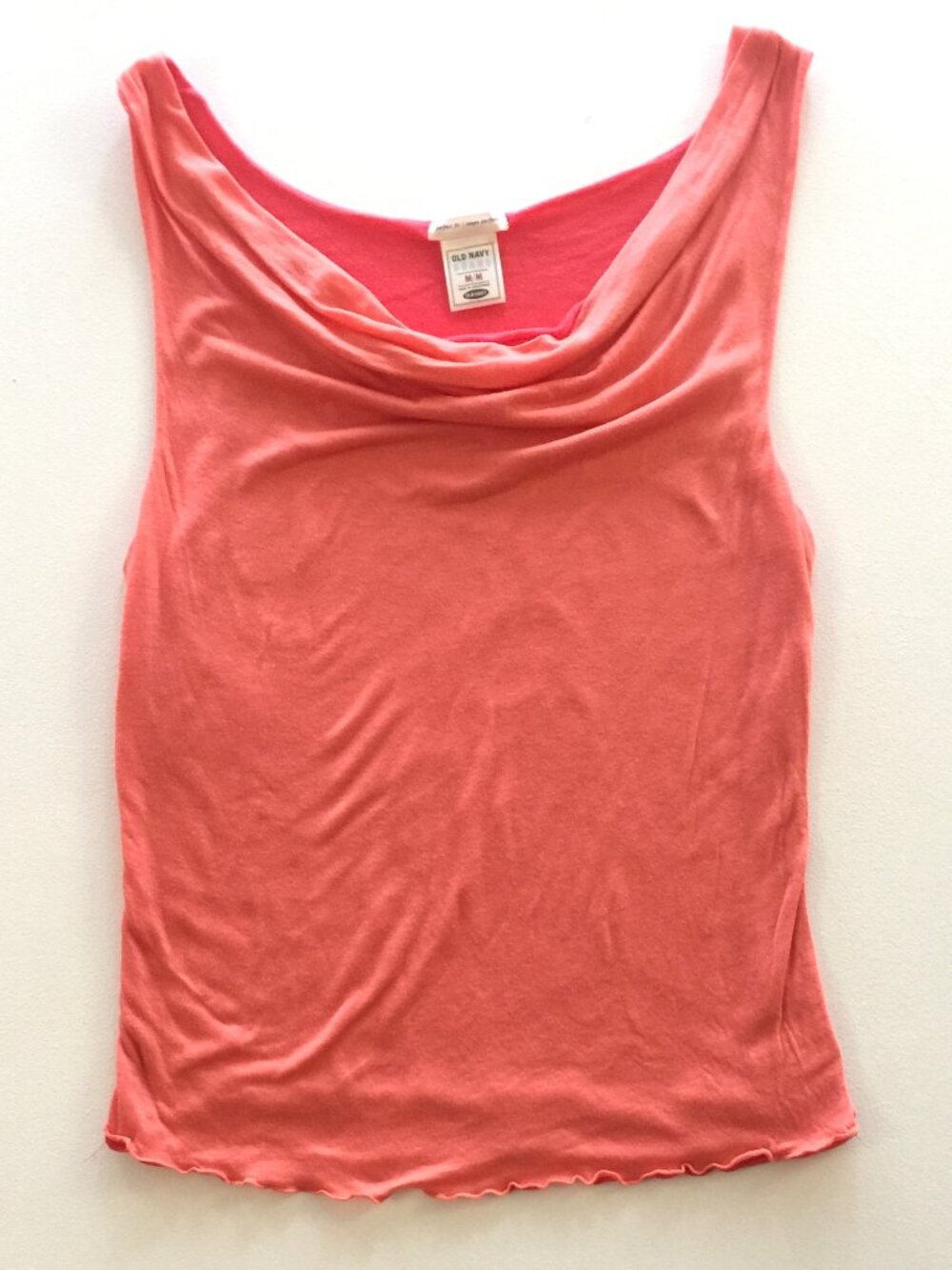 Double Layered Perfect Fit CORAL Tank Top with Draped Neckline. Size M